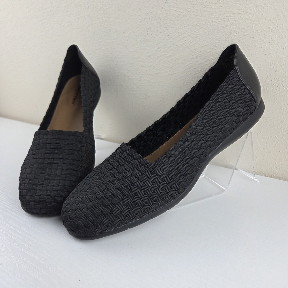 Comfort View Bethany Fabric Woven Slip On Comfort Shoes Black Women's Size 10 W